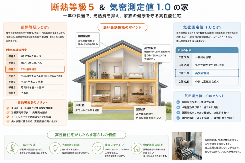 断熱等級、気密測定値