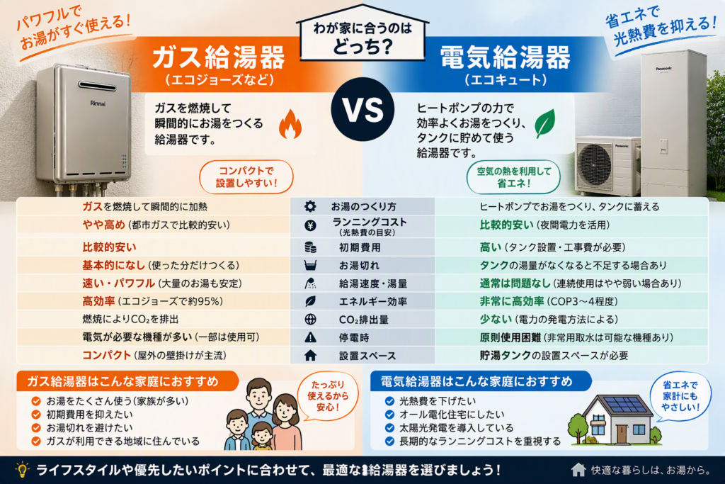 ガス給湯器　電気給湯器